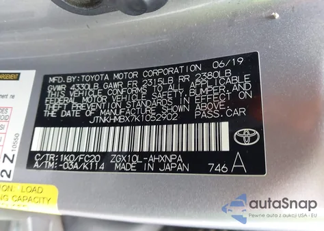 2019 Toyota C-Hr Le from USA, damaged, VIN JTNKHMBX7K1052902